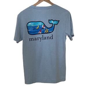 Vineyard Vines Light Blue Nautical Beach Whale Graphic Maryland T Shirt